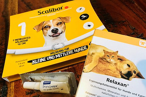 Reiseset in den Süden mit Skalibor Halsband gegen Zecken und Flöhe, Prinovox gegen Herzwürmer und Relaxan zur Beruhigung. Reiseset in den Süden mit Skalibor Halsband gegen Zecken und Flöhe, Prinovox gegen Herzwürmer und Relaxan zur Beruhigung.